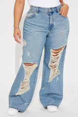 Melany Ripped Wide Leg Jeans - Medium Wash