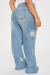 Melany Ripped Wide Leg Jeans - Medium Wash