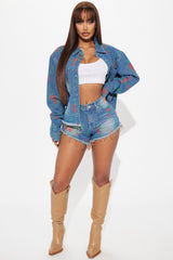 Rosallia Floral Denim Shorts - Medium Wash