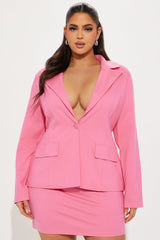 The Mia Double Lined Ponte Blazer Skirt Set - Pink