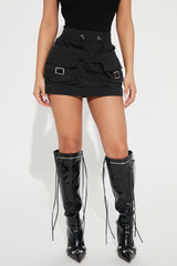 Still Got It Nylon Micro Mini Cargo Skirt - Black