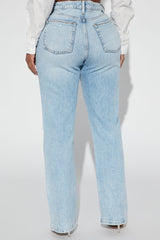 Kiss And Tell High Rise Low Stretch Straight Leg Jeans - Light Blue Wash