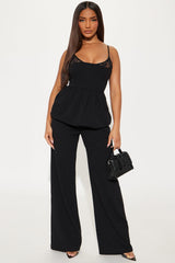 Mabel Peplum Pant Set - Black
