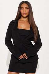 The Mia Double Lined Ponte Blazer Skirt Set - Black