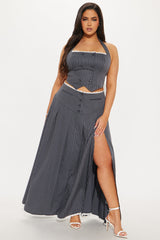 Priscilla Pinstripe Vest Skirt Set - Grey/combo