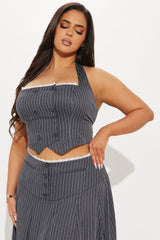 Priscilla Pinstripe Vest Skirt Set - Grey/combo