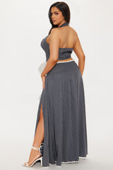 Priscilla Pinstripe Vest Skirt Set - Grey/combo