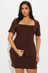 The Mia Double Lined Ponte Button Front Skirt Set - Chocolate