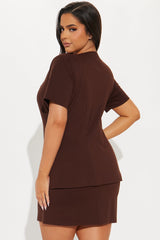 The Mia Double Lined Ponte Button Front Skirt Set - Chocolate