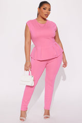 The Mia Double Lined Ponte Peplum Pant Set - Pink