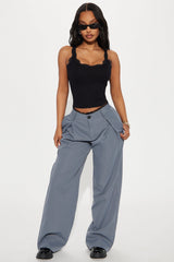 To My Heart Lace Trim Trouser Pant - Charcoal