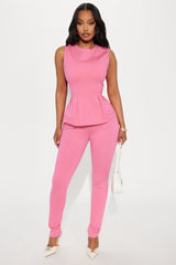 The Mia Double Lined Ponte Peplum Pant Set - Pink