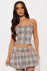 LOML Plaid Bubble Hem Skirt Set - Mauve/combo