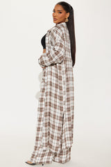Lost Lover Plaid Pant Set - Brown/combo