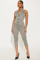 Work Wardrobe Plaid Capri Set - Khaki/combo