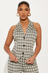 Work Wardrobe Plaid Capri Set - Khaki/combo