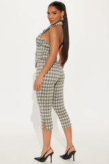 Work Wardrobe Plaid Capri Set - Khaki/combo