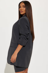 Demure Blazer Skirt Set - Charcoal