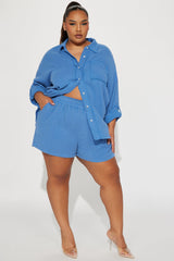 Unforgettable Washed Short Set - Royal