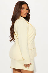 The Mia Double Lined Ponte Blazer Skirt Set - Butter Yellow
