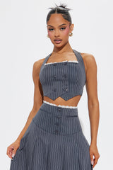 Priscilla Pinstripe Vest Skirt Set - Grey/combo
