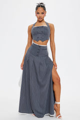 Priscilla Pinstripe Vest Skirt Set - Grey/combo