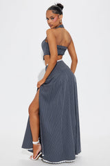 Priscilla Pinstripe Vest Skirt Set - Grey/combo