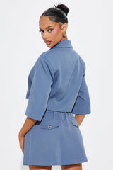 Chick in Command Skort Set - Slate Blue