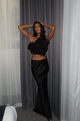 Molly Satin Skirt Set - Black