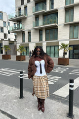 Tasha Pleated Plaid Midi Skirt - Taupe/combo