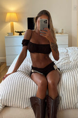 Golden Hour Moment Chiffon Micro Short Set  - Chocolate