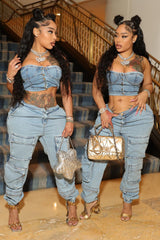 Hang With Me Denim Pant Set - Light Wash
