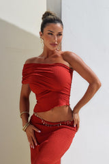 Pretty Girl Energy Textured Skirt Set - Rust