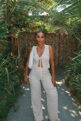 Sweet Embrace Ruffle Textured Pant Set - Nude