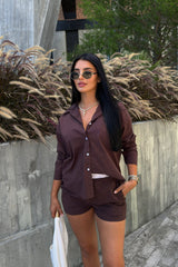 Jasmin Striped Boxer Short Set - Chocolate