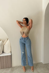 Nova 90's Vintage Stretch Wide Leg Jeans - Light Wash