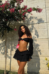 Cherry Drop Micro Mini Skirt Set - Black
