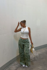 Billie Low Slung Cargo Jeans - Green