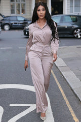 Office Favorite Satin Pant Set - Taupe
