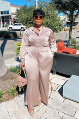 Office Favorite Satin Pant Set - Taupe