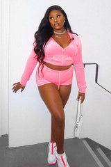 The OG Trendsetter Velour Short Set - Neon Pink